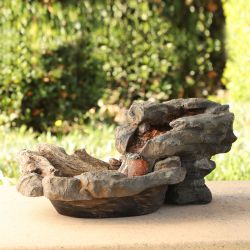 Alpine Corporation 20" Long Indoor/Outdoor River Rock Waterfall Tabletop Fountain with LED Lights