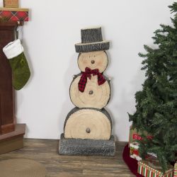 Alpine Corporation 46"H Indoor/Outdoor Christmas Snowman Statue Holiday Decoration with Wood Texture