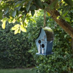 Alpine Corporation 12" Tall Outdoor Hanging Wood and Metal Birdhouse, Blue