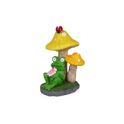 Alpine Corporation 19"L Solar Frog Relaxing Under Mushrooms Statue