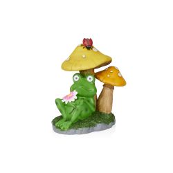 Alpine Corporation 25"L Solar Frog Relaxing Under Mushroom Statuary