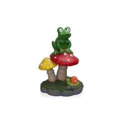 Alpine Corporation 20"L Solar Frog Sitting On Top of Mushroom Statue