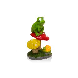 Alpine Corporation 21"L Solar Frog Sitting on Mushroom Statue with LED Lighted Eyes