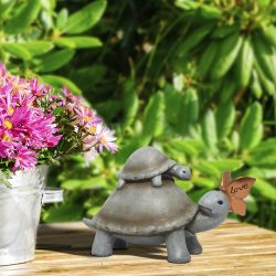 Alpine Corporation 14"L Mother and Baby Turtles with "Love" Butterfly Indoor/Outdoor Decorative Garden Statue