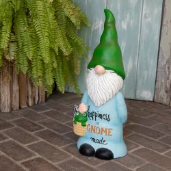 Alpine Corporation 24"H "Happiness is Gnome Made" Indoor/Outdoor Garden Gnome Statue, Green/Blue