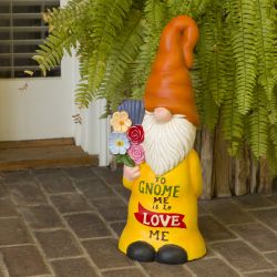 Alpine Corporation 24"H "To Gnome Me Is To Love Me" Indoor/Outdoor Garden Gnome Statue, Orange/Yellow